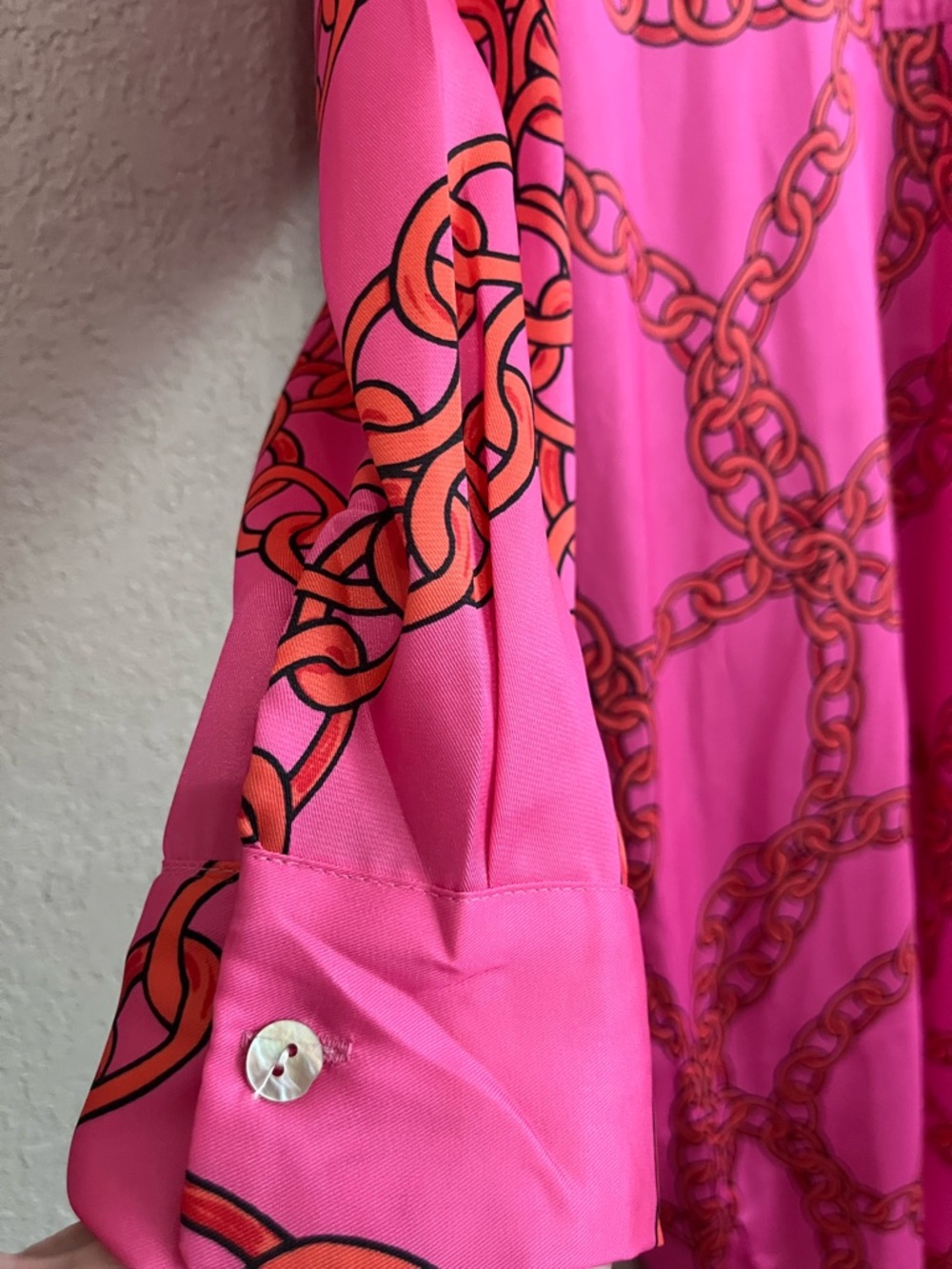 Sunday Up Pink Chain Print Midi Shirt Dress - Size Medium - Picture 6 of 12